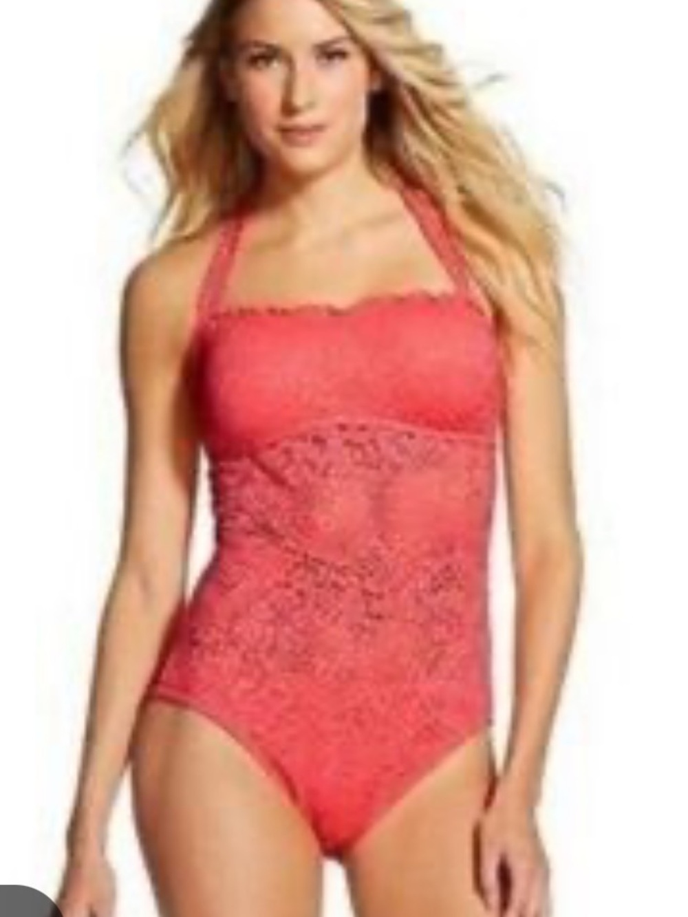 Mossimo orange open knit crochet tie one piece swim m